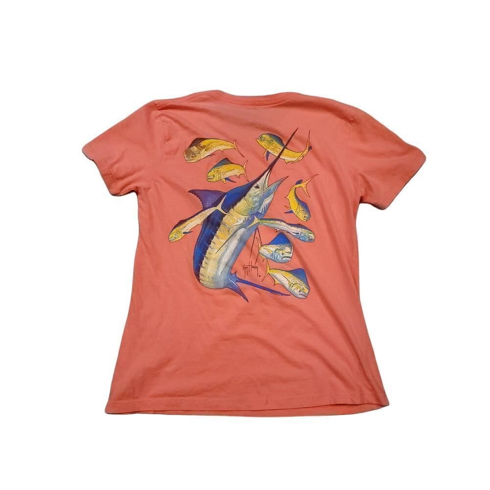 Guy Harvey Coral Pink Marlin Fishing Graphic Tee Women's Size M Coastal